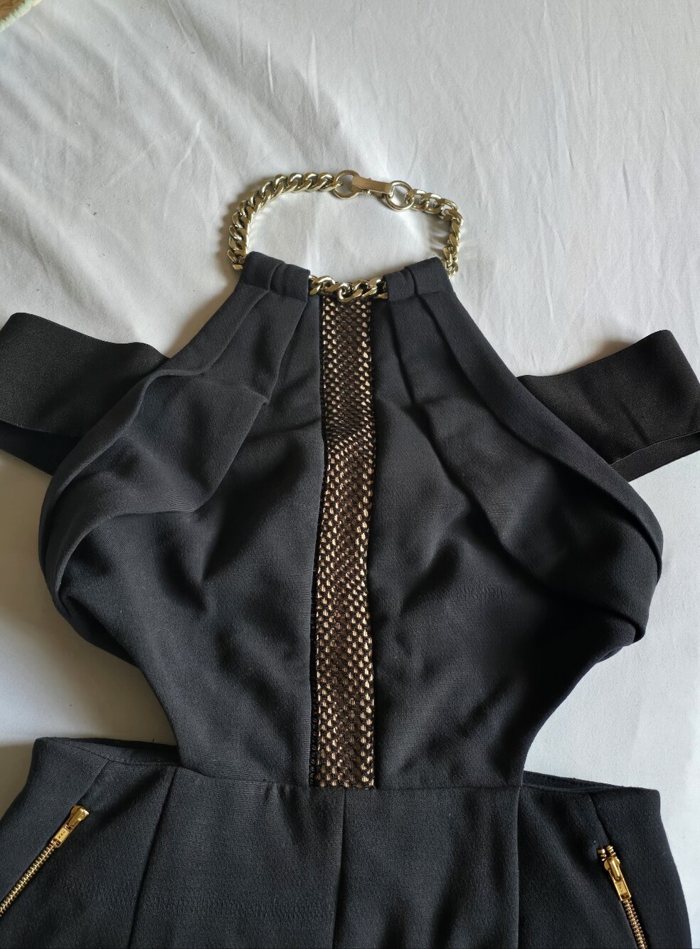 Self-Portrait Navy Chain-Accent Cutout Jumpsuit